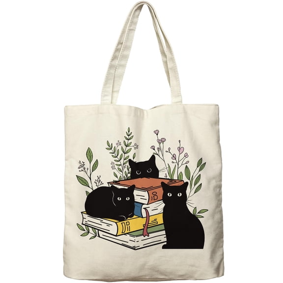 Win s Way Canvas Tote Bag Cat Print Animal Pattern Shoulder Bag for Women Work Travel