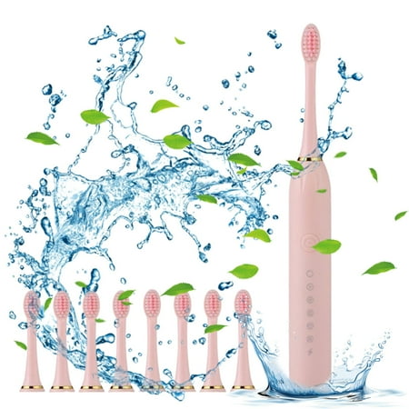 Electric Toothbrush Rechargeable | 6-Speed Timer | 8 Replacement Brush Heads | IPX7 Waterproof | 42,000 Strokes Per Minute | USB Charging | Adults | Soft Bristles | 15-30 Day Battery | White or Pink
