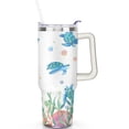 thumbnail image 2 of 40oz Cute Ocean Life Turtle Stainless Steel Flip Straw Tumbler Spill Proof Travel Cup Double Wall Vacuum Insulated Coffee Mug with Top Handle, 2 of 6