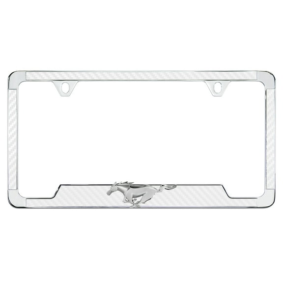 Ford 3D Pony Bottom White Simulated Carbon Fiber License Plate Frame Holder