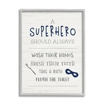 Stupell Industries Superhero Bathroom Rules Good Hygiene Phrases Blue Mask Typography Painting Gray Framed Art Print Wall Art, 16 x 20