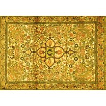 Ahgly Company Machine Washable Indoor Rectangle Persian Yellow Traditional Area Rugs, 5' x 7'