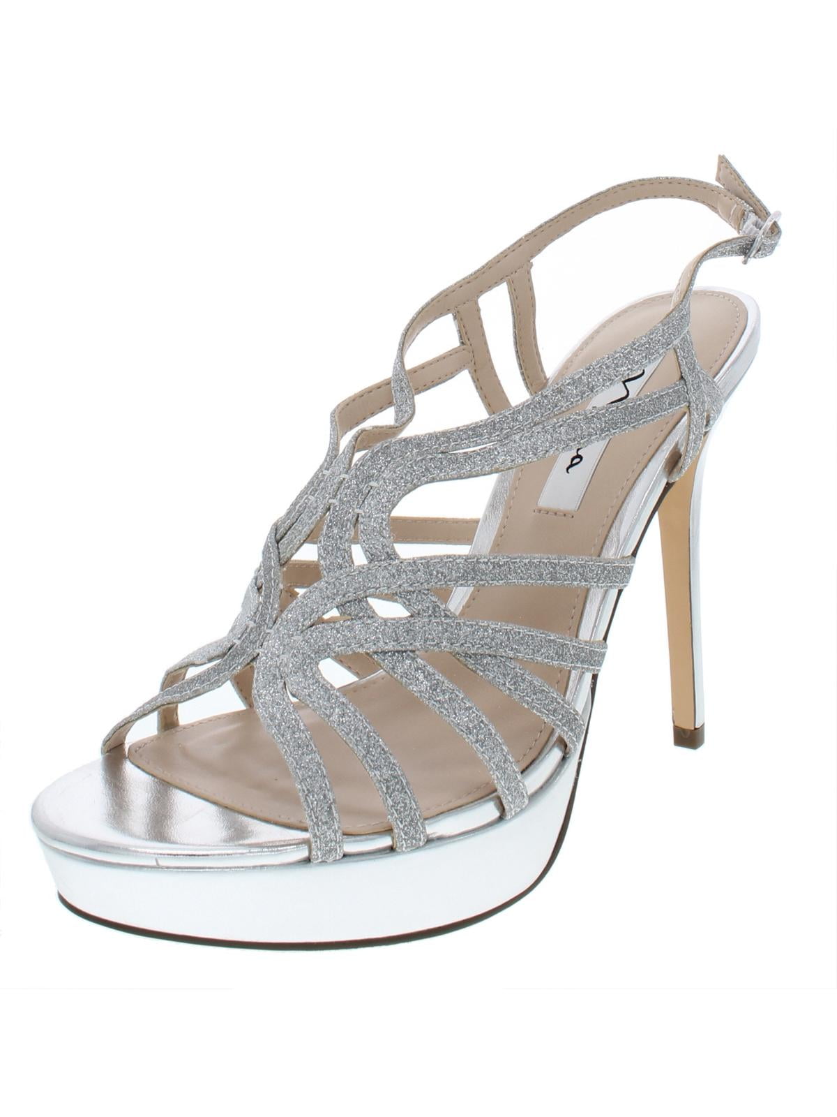 Nina Womens Solina High Stiletto Evening Sandals Silver 9.5 Medium (B,M ...
