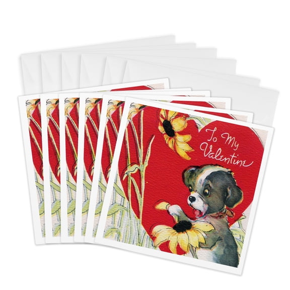 3dRose, Adorable Vintage Dog Valentine, 6 Greeting Cards with envelopes