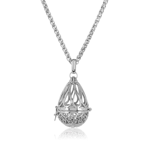 ELYA Jewelry Women's Polished Open Floral Teardrop Locket Steel Necklace