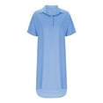 thumbnail image 4 of Ayolanni Womens Party Dresses 2025 Blue Knee-Length V-Neck Short Sleeve Solid Shirt Dresses Young Adult Dresses Women M, 4 of 6
