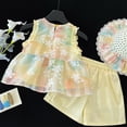 thumbnail image 5 of Fozruso Girls Outfit Sets Girls Summer Outfits 2 Piece Set Sleeveless Top And Shorts With Ruffle Trim Toddler Baby Girl Casual Playwear Age 2 12 Years,3-4 Years(Yellow), 5 of 6