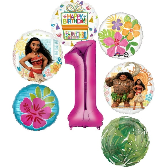 Moana 1st Birthday Party Supplies 7pc Balloon Bouquet Decorations