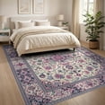 thumbnail image 3 of ODIKA 8'x10' Washable Area Rug Mauve Rose Floral Medallion With Vintage Scroll Border And Trellis for King Size Bedroom Under Bed, Master Suite, Non-Shedding, Easy Care, 3 of 7