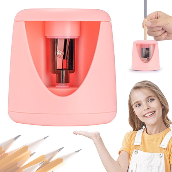 Pencil Sharpener Electric, Battery Operated Automatic Sharpener with Helical Blade, Compact Desktop Tool for Office, Home, Classroom, and Colored Pencils (Pink)