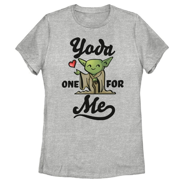 Women's Star Wars Valentine's Day Yoda One for Me Cartoon  Graphic Tee Athletic Heather Large