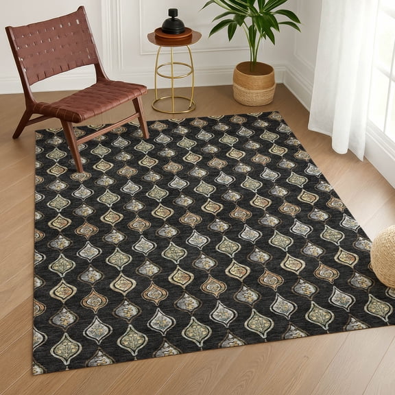 Addison Rugs Chantille Indoor/Outdoor Transitional Floral Black Machine Washable Rectangle Rug, 10' x 14'