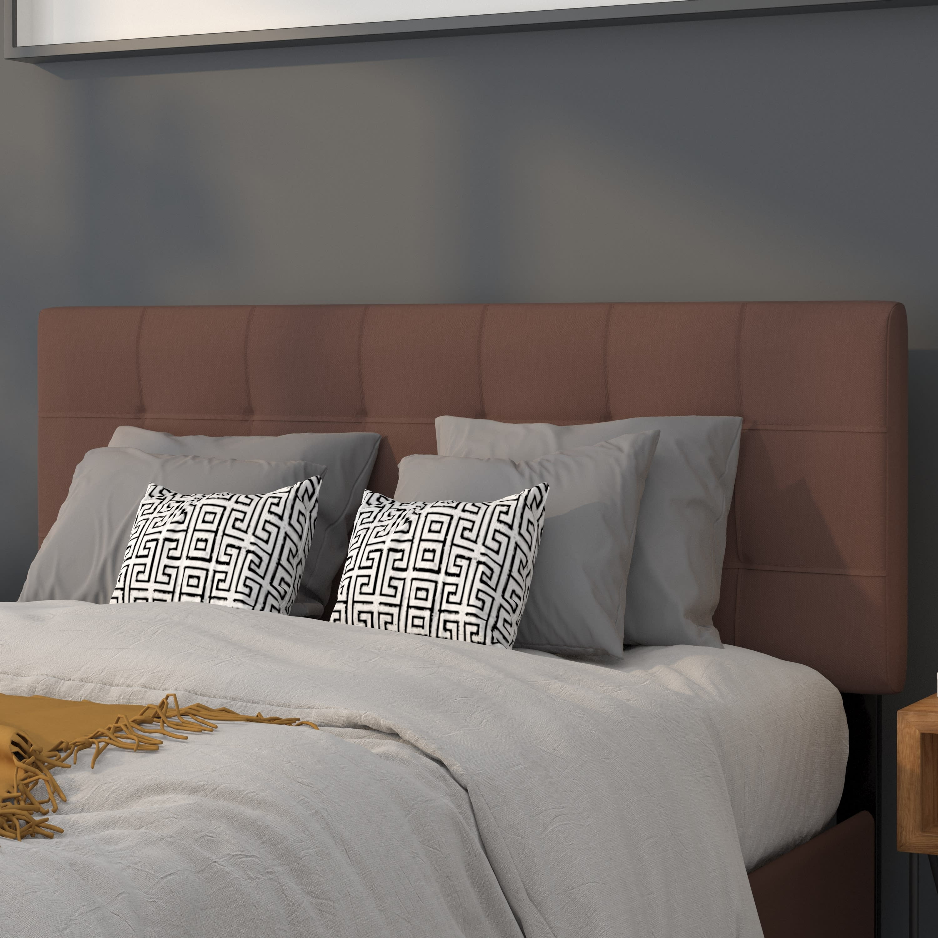 Flash Furniture Bedford Tufted Upholstered Full Size Headboard in Dark Brown Fabric