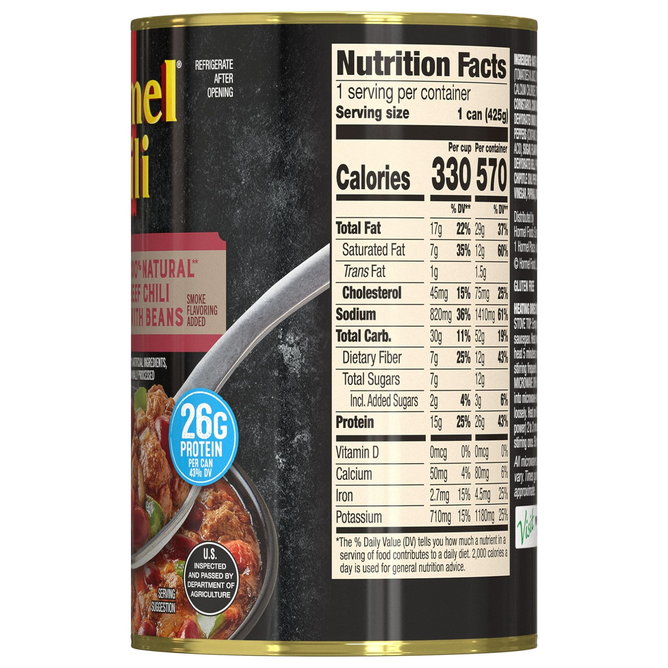 (4 pack) Hormel Chili Omaha Steaks Beef Chili With Beans, 100% Natural, Canned Chili, Shelf Stable 15 oz Can