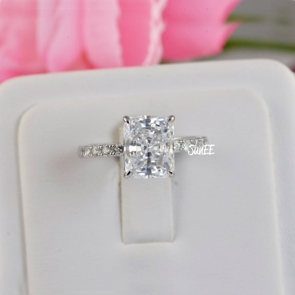 3.66ct Radiant Cut Bridal Wedding Engagement Ring Diamond Simulated 925 Sterling Silver Anniversary Rings SKU:00250
