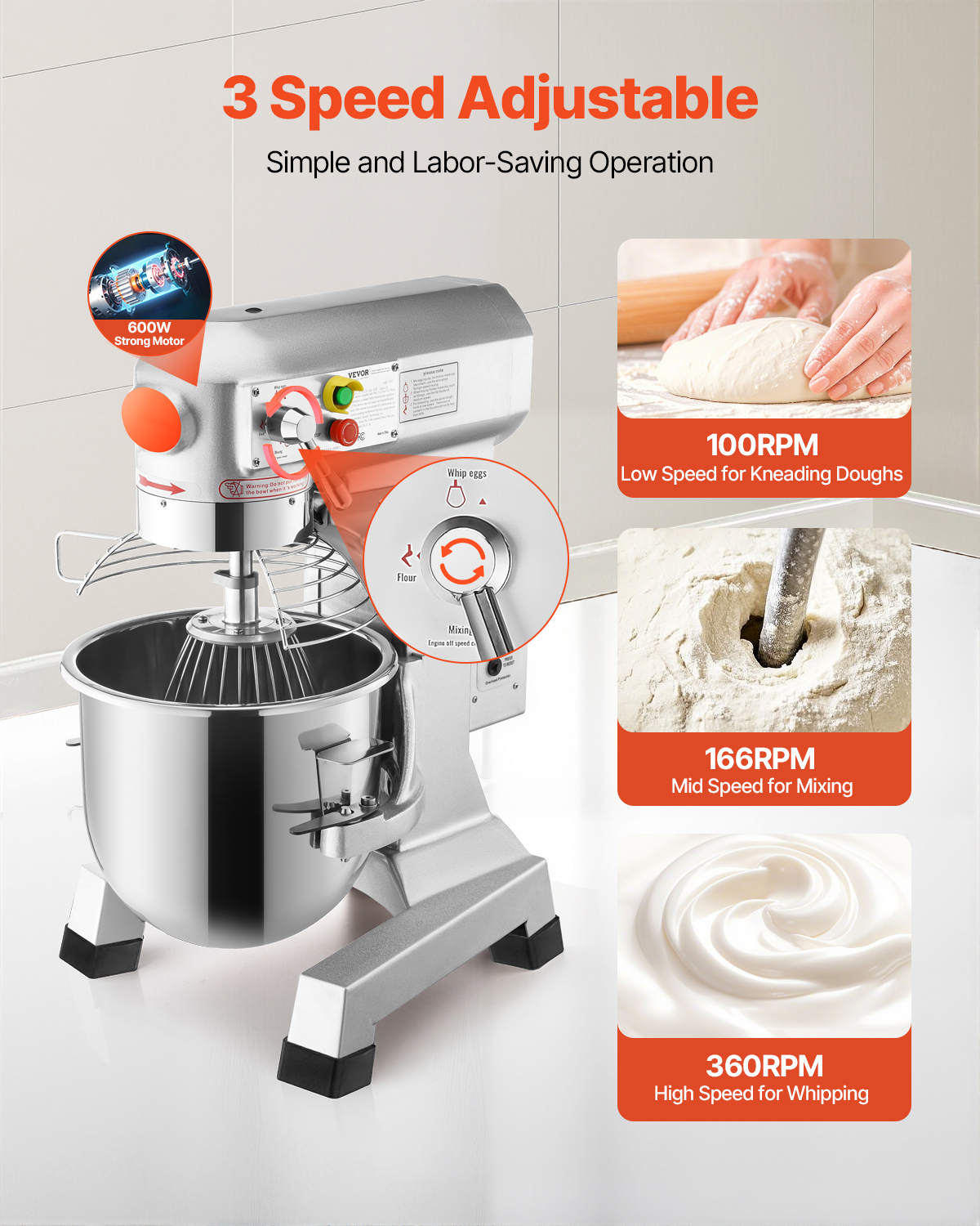 KFFKFF Commercial Food Mixer, 30Qt, 1100W Electric Stand Mixer, 3 Adjustable Speeds 105/180/408 RPM, Stainless Steel Bowl, Dough Hooks, Whisk, and Beater, for Schools, Bakeries, Resta
