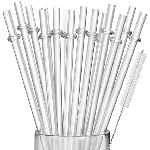 15 Pieces 10 Inch Clear Reusable Plastic Replacement Drinking Straws, Fit for 24 oz 32oz 40oz Mason Jars, Tumblers, BPA Free Unbreakable Drinking Straws with Cleaning Brush