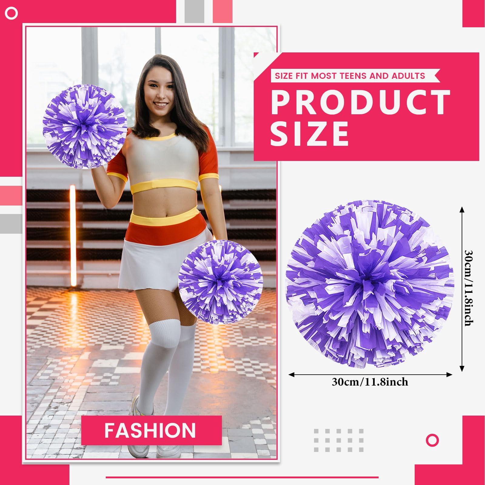 10 Pcs Cheerleading Pom Poms, Cheerleader Pompoms with Straight Handle Style,Fit for Team Spirit Sports Dance Cheering