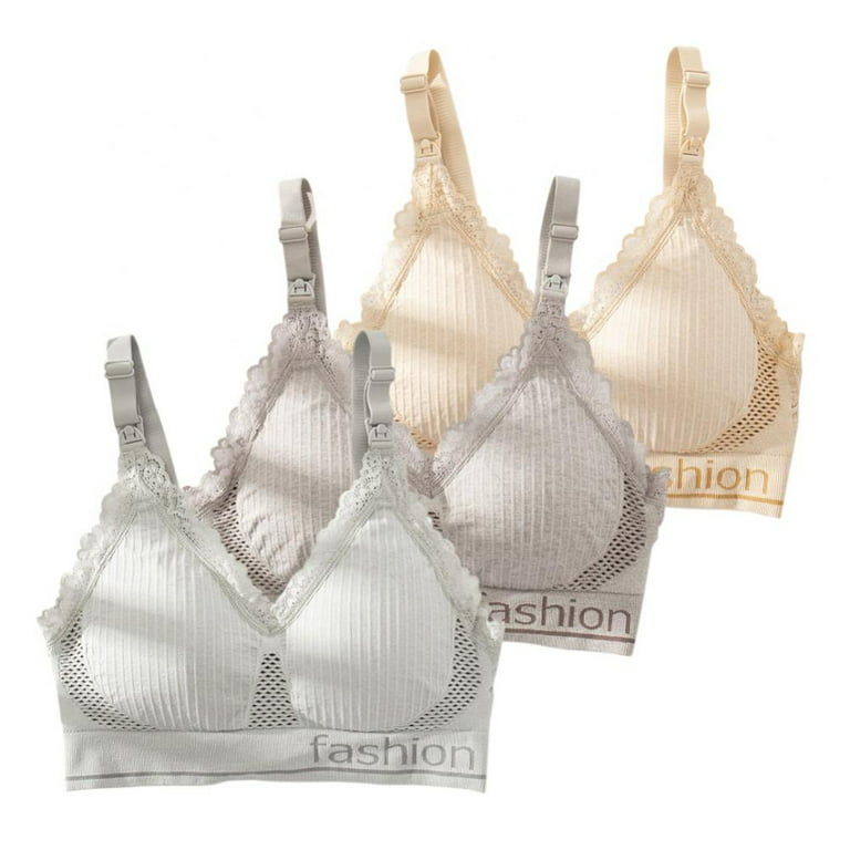 Popvcly 3 Pack Women Nursing Bra Wireless Padded Underwear Lace Trim Mesh  Hollow Out Maternity Bralette for Breastfeeding 