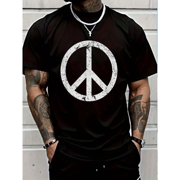 100% Cotton Vintage Peace Sign White Distressed T-Shirt T-Shirt Women's Men Graphic Tee