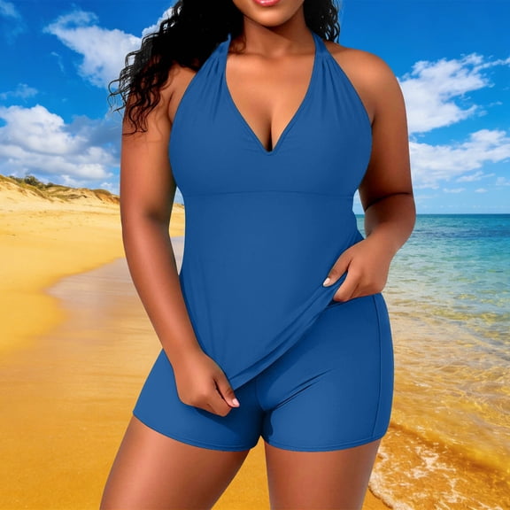 Xucatan Women's Plus Size Strappy Back Tankini Set with Built In Bralette and Adjustable Top, Solid Color Two Piece Swimsuit with High Waisted Bottom for Beach Pool Vacation Gift