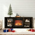 thumbnail image 2 of Ktaxon Mid-Century Fireplace TV Stand, Modern 58" Entertainment Center for 55/60/65" TVs with Adjustable Open Storage, Black Oak, 2 of 7