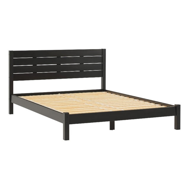 Lit Grand Minimaliste en Bois Massif avec Tête de Lit Simple - Noir