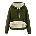 thumbnail image 6 of ClodeEU Women's Winter Warm Hoodie Sherpa Fleece Lined Sweatshirt ,Long Sleeve Drawstring Pullover Army Green,Womens Plus XL, 6 of 7