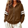 thumbnail image 3 of Women's Zip Up Hoodie Jacket Striped Sleeve Long Sleeve Casual Loose Fit Sweatshirt Coat Y2K Streetwear Spring Fall Outwear with Pocket Coffee, 3 of 7