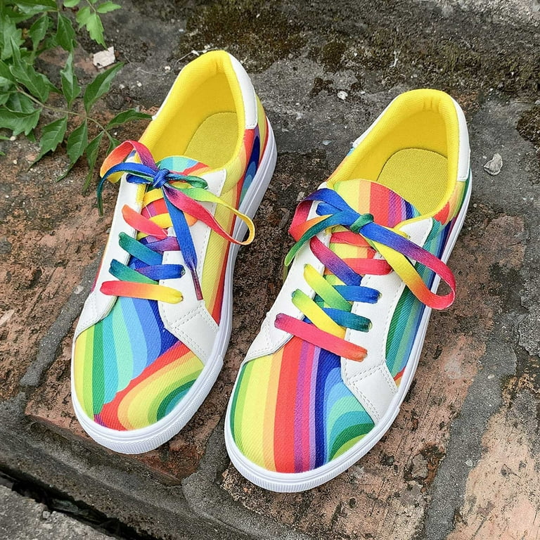 Running Shoes for Women Sneakers Womens Tennis Shoes Ladies Fashion Colorful Canvas Lace Up Comfortable Flat Bottomed Casual Shoes Walmart