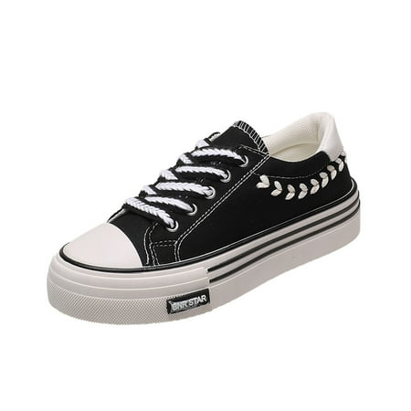 

Women‘s Thick Sole Lace-up Canvas Shoes Low Top Breathable Casual Shoes