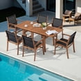 thumbnail image 3 of Outdoor Dining Chair with Textilene Fabric, Outdoor Acacia Wooden Chair, Ergonomic Armrests & Sturdy Wooden Frame, Set of 6, for Porch, Backyard, Garden, Indoor, Black, 3 of 6