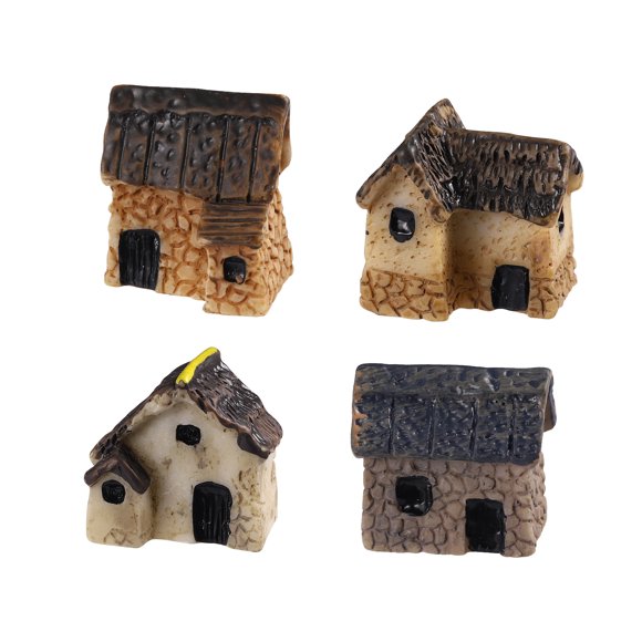 Garneck 4PCS Miniature Gardening Landscape Micro Village Stone Houses Thatched Huts DIY Bonsai Home Furnishings for Fairy Garden Decoration