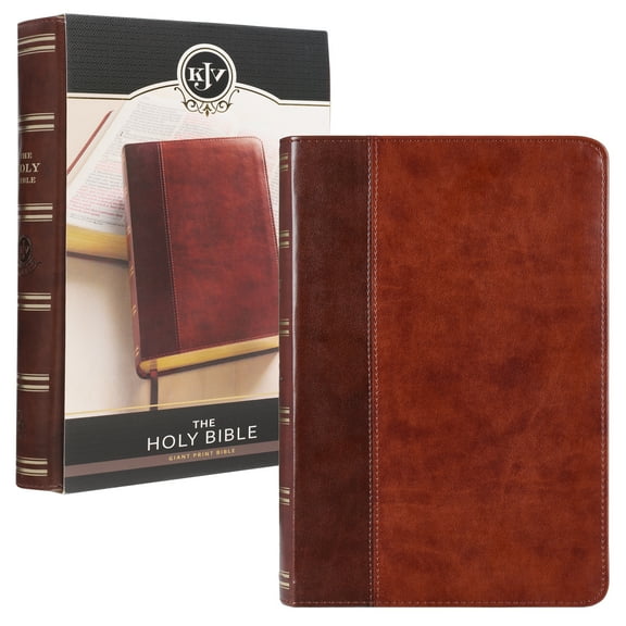 KJV Holy Bible, Giant Print Standard Size Faux Leather Red Letter Edition - Ribbon Marker, King James Version, Brown Two-tone