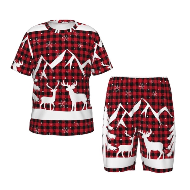 Balery Christmas Buffalo Plaid Conjunto de Pijama Infantil de Manga Corta con Estampado – Ropa de Dormir de Algodón Suave-X-Large