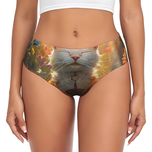 Balery Sunshine Flower Meditating Cat Ropa Interior de Algodón para Mujer con Dibujo – Braguitas Cómodas y Elásticas, Estilo Clásico-XX-Large