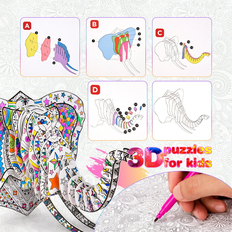 Lucyzero 5 - 8 ans enfants cadeaux, 7 - 12 ans filles Art Puzzle jouet  éducatif artisanat garçon coloriage crayon Art marqueur set DIY 6 - 12 ans  enfants Construction Elephant Toys 