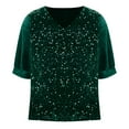 thumbnail image 3 of Mittory Plus Size Sequin Top for Women Short Sleeve Party Blouse Evening Sparkle Shimmer V Neck Glitter Shirt, 3 of 5