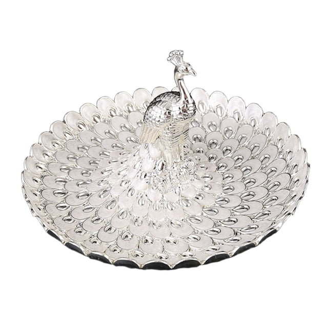 Plato de frutas, bandeja para cosméticos, joyas, almacenamiento de refrigerios, bandeja para servir, soporte de almacenamiento de tocador para bodas, Blanco plateado