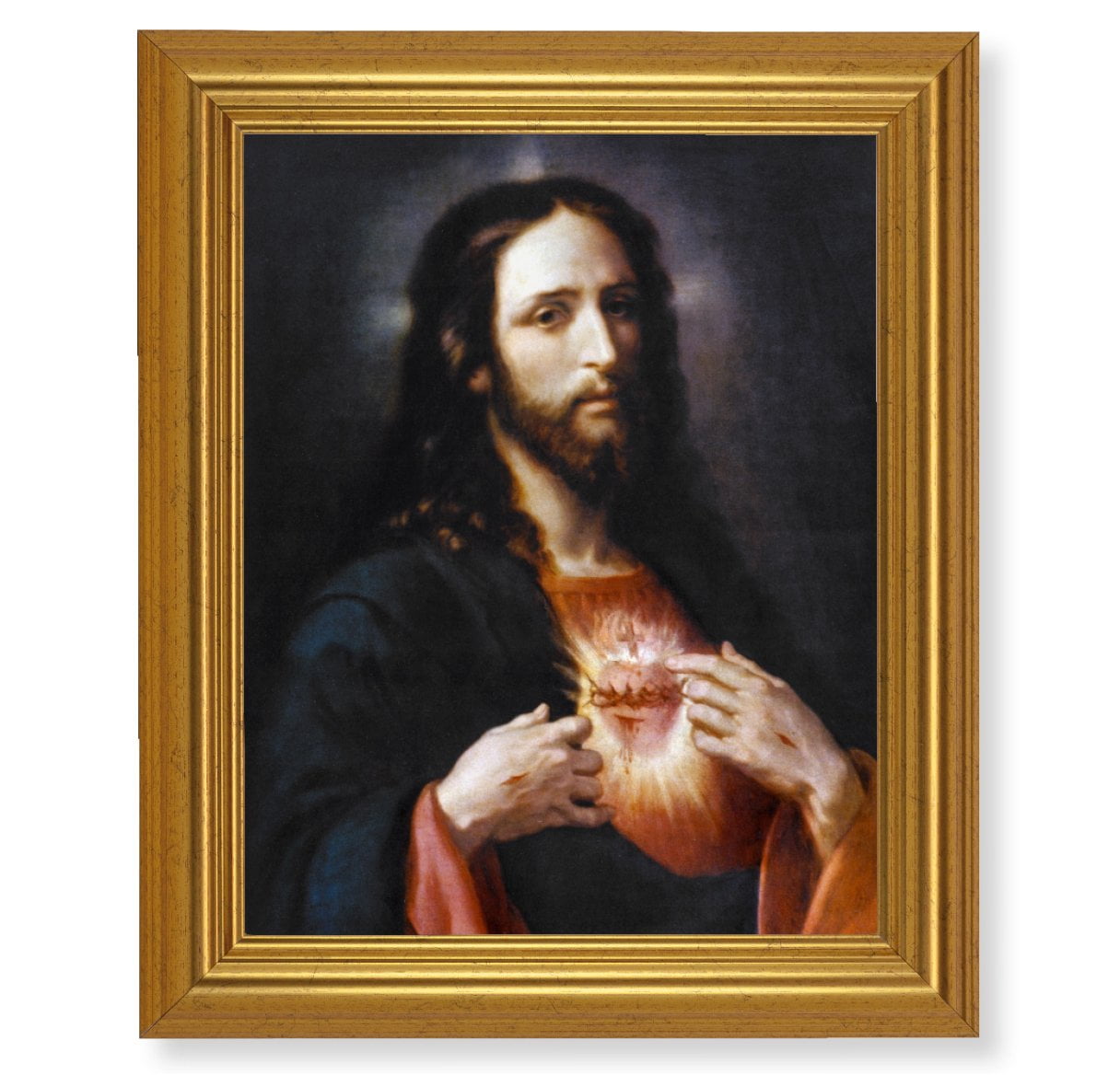 Sacred Heart of Jesus Picture Framed Wall Art Decor, Large, Antique