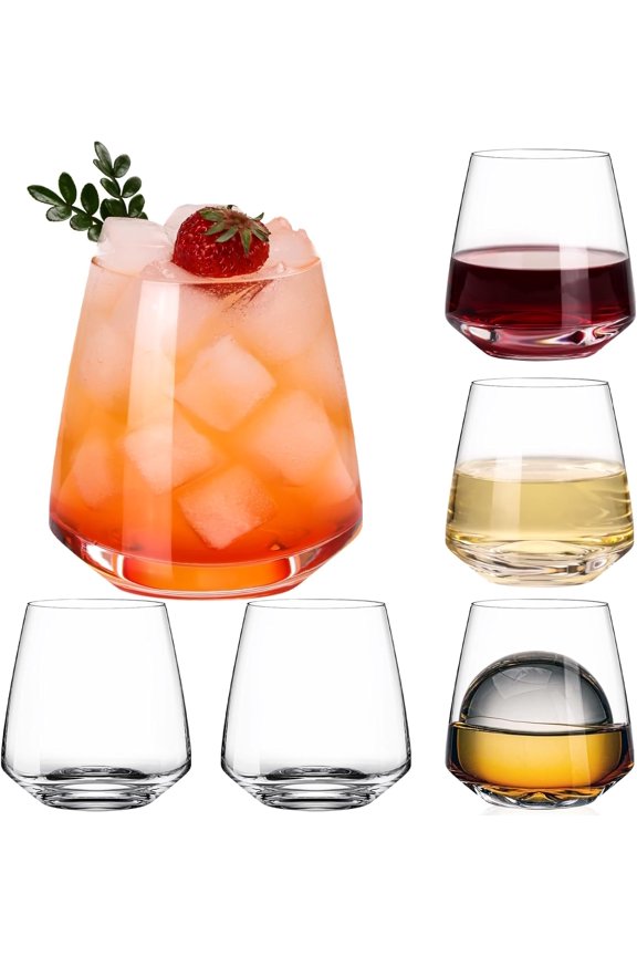 Stemless Wine Glasses Set of 6-14.5oz Hand Blown Heavy Red White Unique gifts for him/her wedding, birthday, Mother's/father's day, anniversary