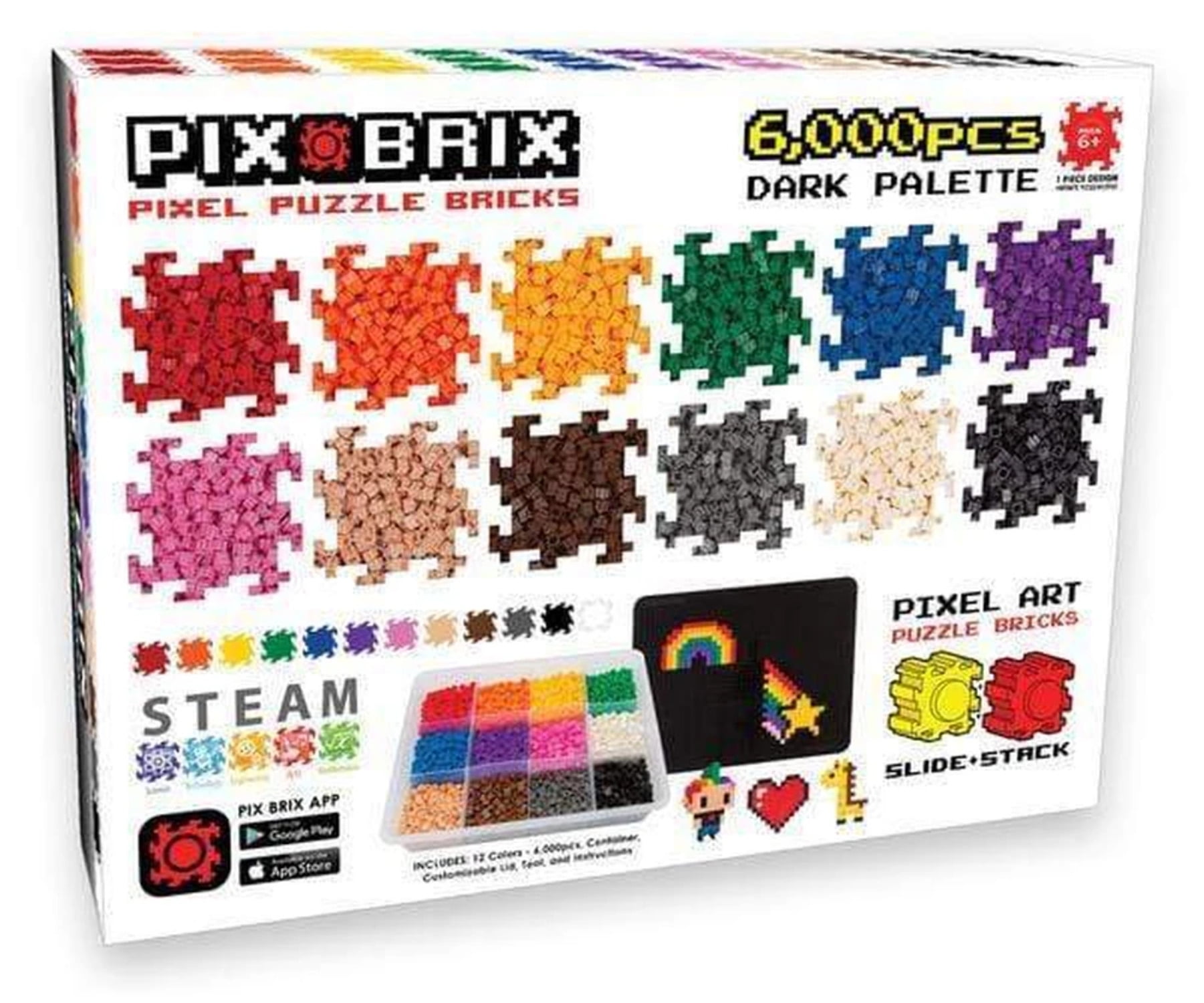 Pix Brix Pixel Art Puzzle Bricks Paint Can - 1,500 Piece Pixel Art Kit with  11 Colors, Light Palette - Patented Interlocking Building Bricks, Create 2D  and 3D Builds - Ages 6 Plus , pixel piece 