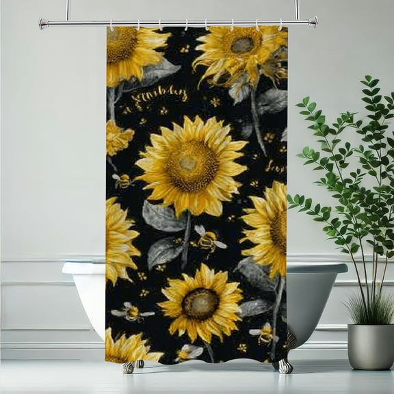 RKSupls Christmas Shower Curtain, Sunflower Bee Shower Curtain with Hooks for Christmas Home Bathroom Decor Washable Curtains, 36x72 in
