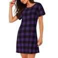 thumbnail image 2 of Balery Purple Black Plaid Camisón de manga corta con cuello redondo para mujer, cómodo y elegante., 2 of 6