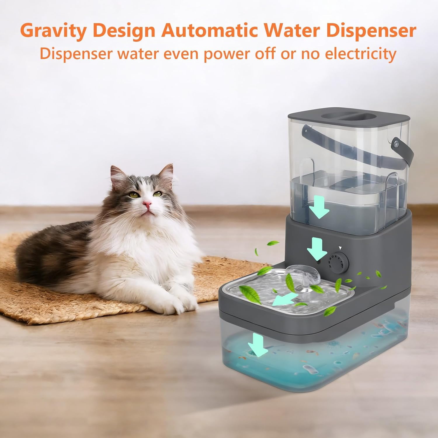 Filterless Cat Water Fountain, 3L/102oz Ultra-Quiet Pet Fountain with Separation Design