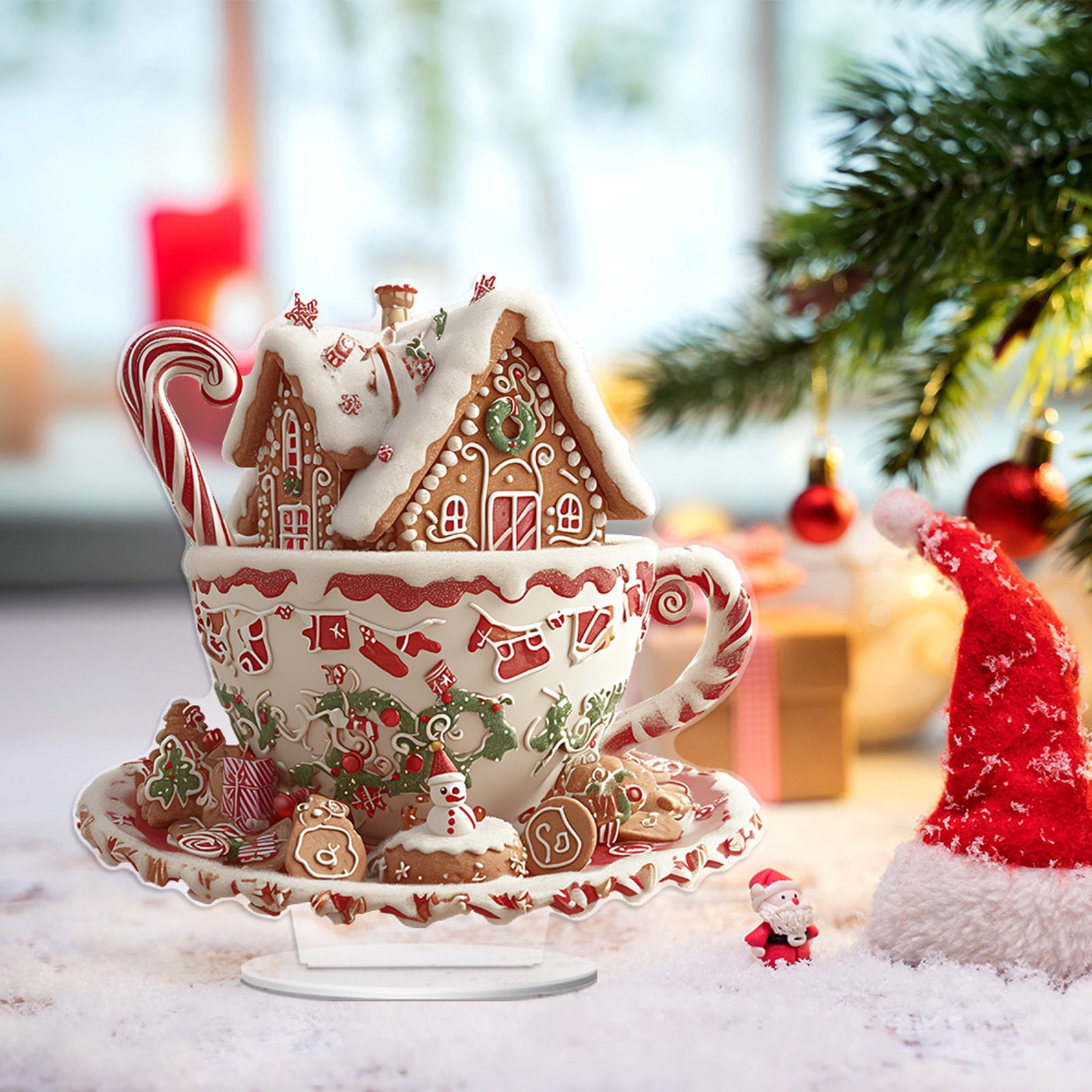 Ornement De Noël En Forme De Tasse à Café Maison De Neige - Décor 2D En Acrylique