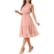 thumbnail image 4 of Vestido de gasa sin mangas para mujer Inspire Chic con cintura fruncida y estrellas metálicas doradas, vestido de fiesta color rosa polvo talla S, 4 of 6