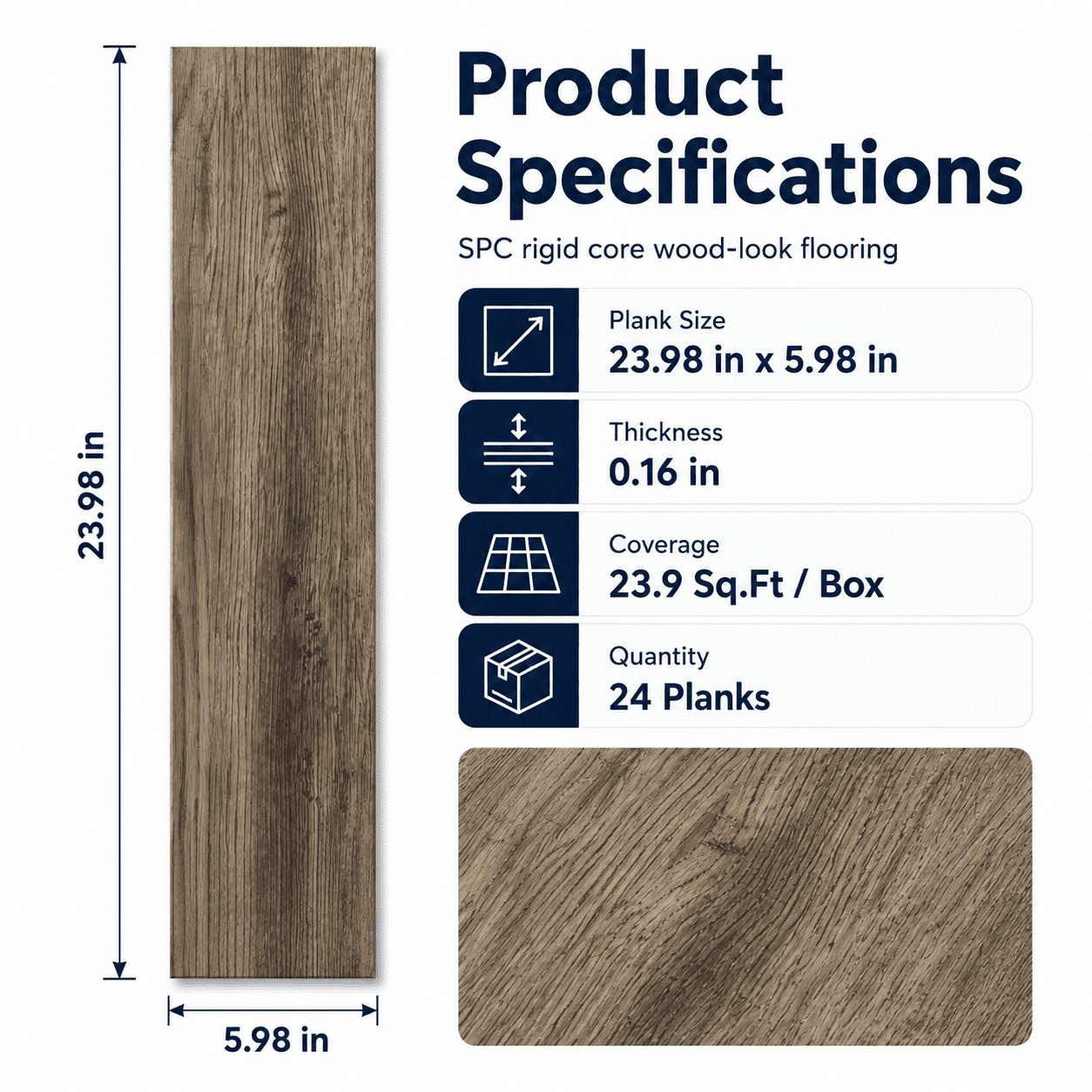Yeslife 24-Piece Interlocking Luxury Vinyl Flooring Tile, 23.98 x 5.98 in., Vintage Brown Oak SPC Rigid Core, 23.9 sq. ft.