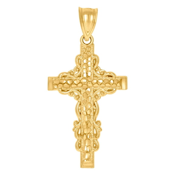 10k Yellow Gold Mens Cross Religious Charm Pendant 42.1x20.5mm Wide Necklace for Men - 2.0 Grams