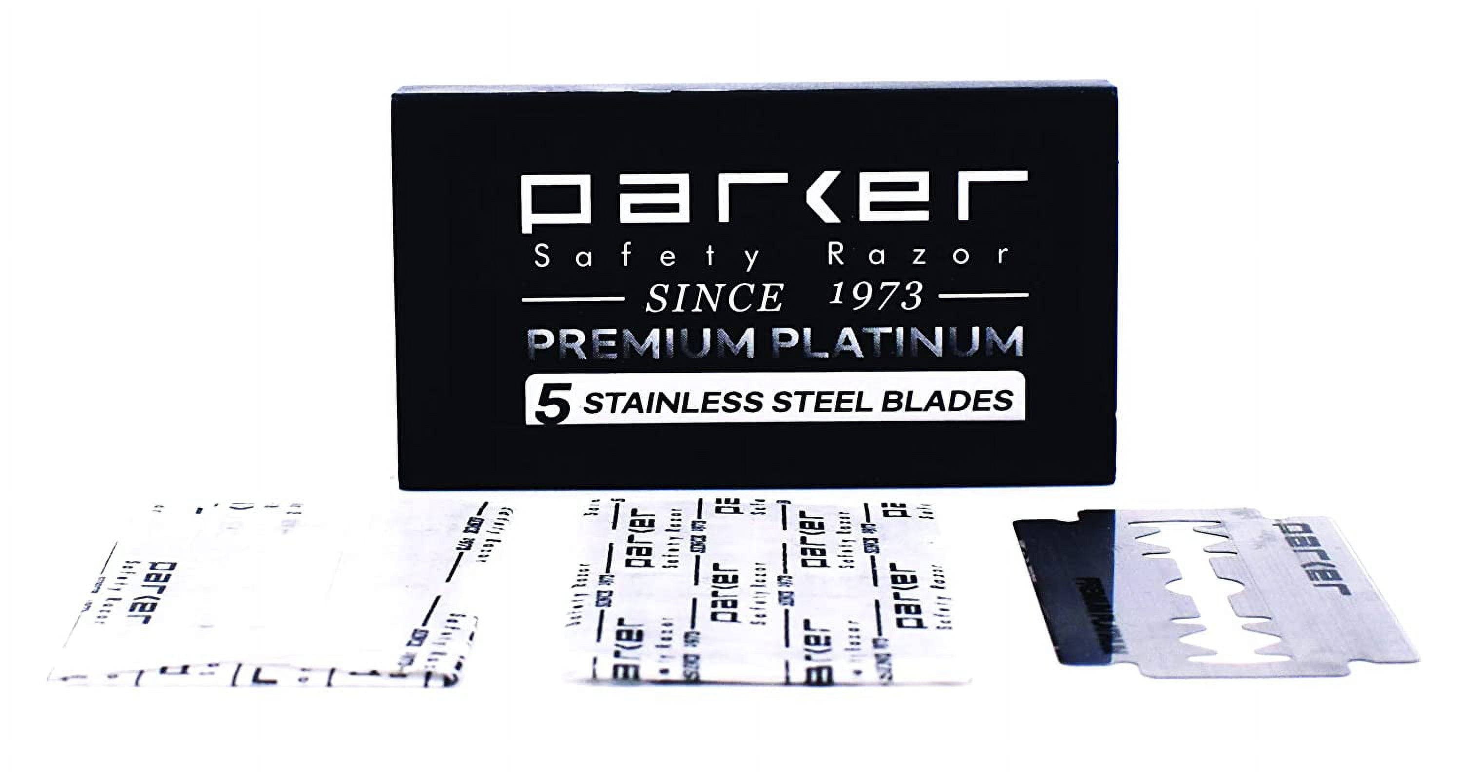 Parker Safety Razor, Model 78R 3-Piece Closed Comb Safety Razor with 5 Parker Platinum Blades Included (High Luster Chrome)